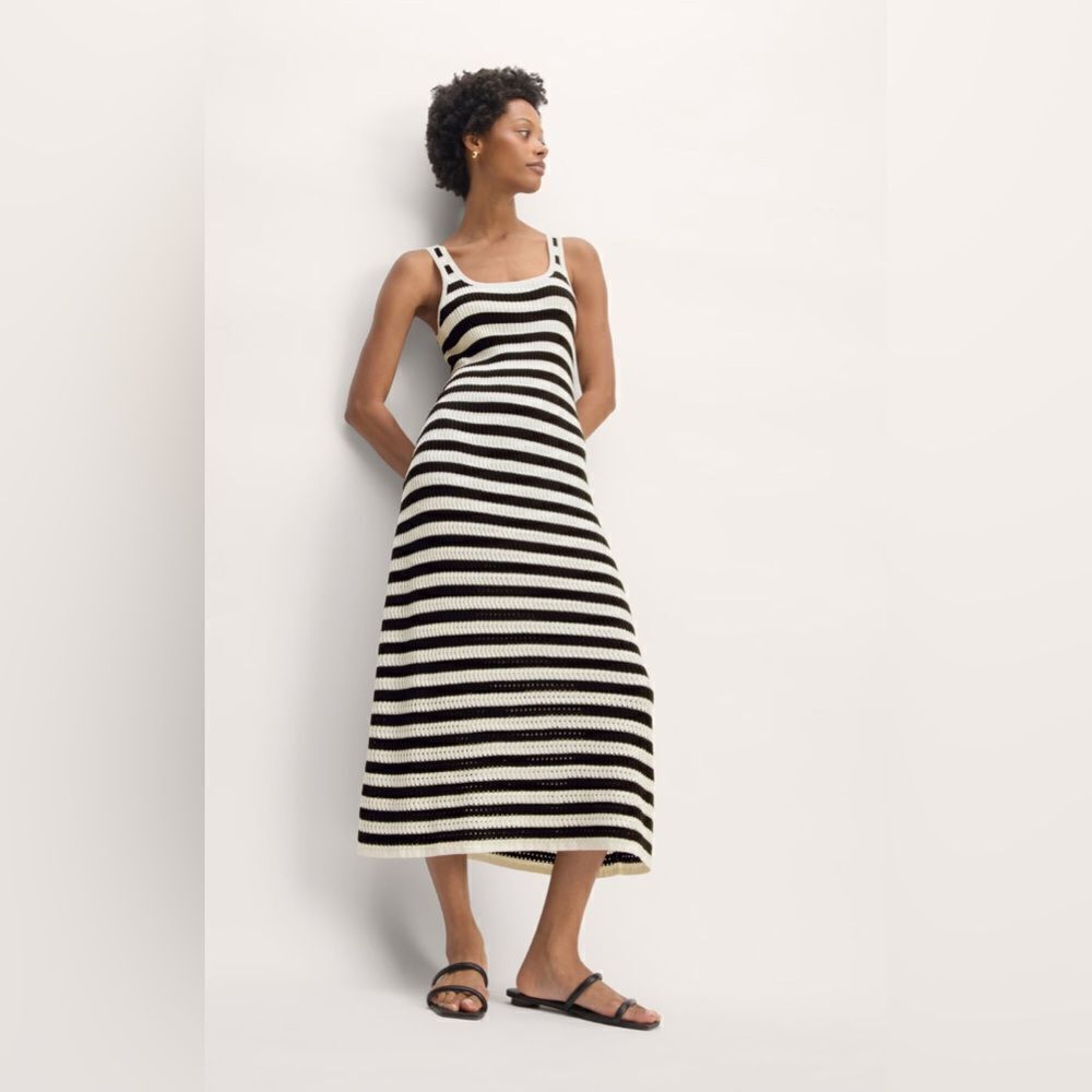 NWOT Everlane The Crochet Knit Tank Dress in Black/White Size XL